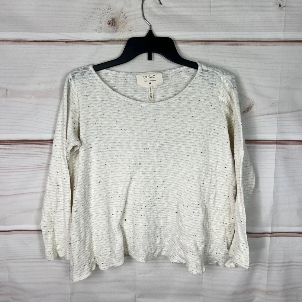Puella‎ Sweater Women XS Ivory Boat Neck Pullover Lightweight Cropped Swing Knit